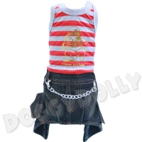 Doggydolly Hundekombi Tanktop gestreift rot-grau
