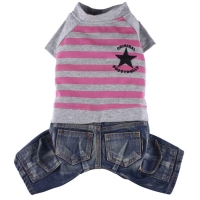 Doggydolly Hunde-Jeanskombi Star pink-gestreift