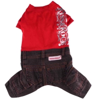Doggydolly Hunde-Jeanskombi Kiss & Rock rot
