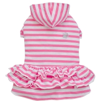 Hunde-Kapuzenkleid rosa-weiß gestreift
