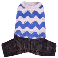 Doggydolly Jeans Hundekombi Wellen blau-weiß