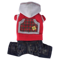 Doggydolly Jeans Hundekombi Kapuze Fleece rot