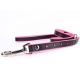 Laisse cuir Patte reflecteur noir-pink 110x2,5cm